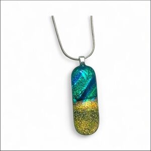 Dichroic Fused Glass Pendant on a 16” sterling silver chain